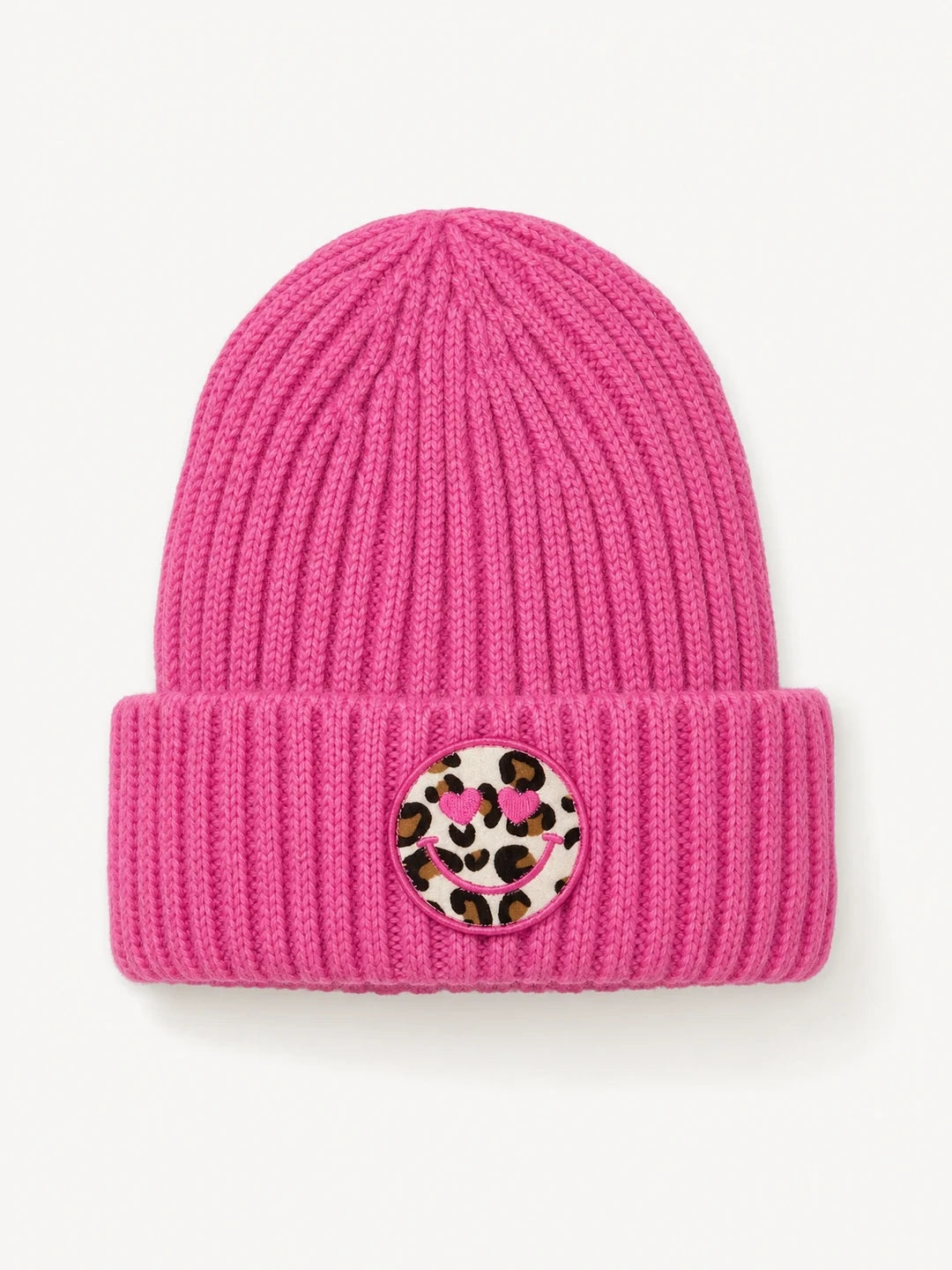 Strickmütze mit Leo- Smiley Patch – Pink – Vorderansicht