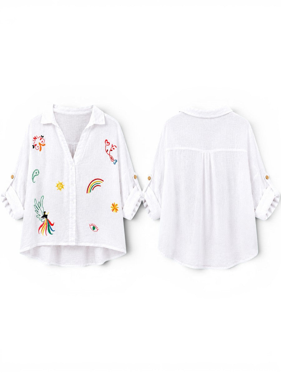 Boho Leinenbluse mit Stickerei