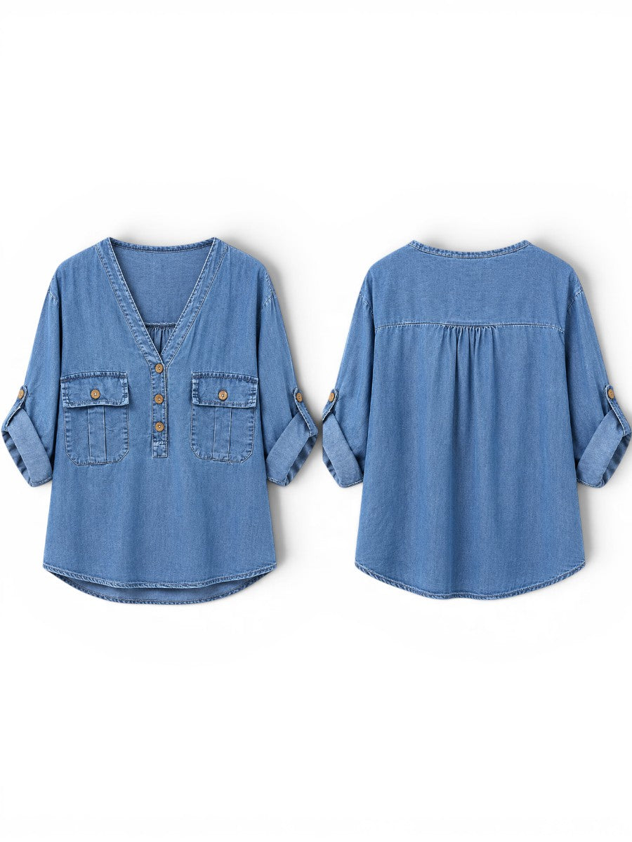 Denim Bluse mit Brusttaschen