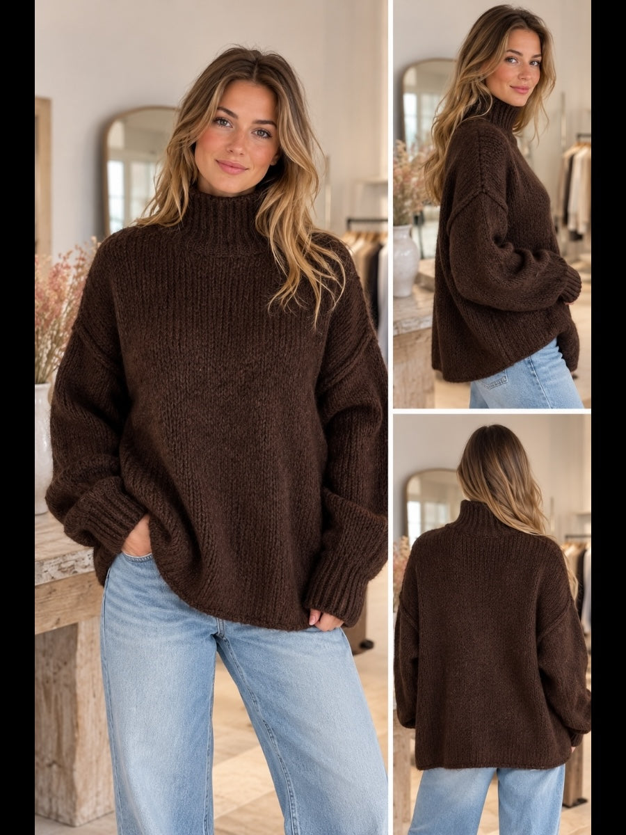 Grobstrick-Pullover mit Stehkragen