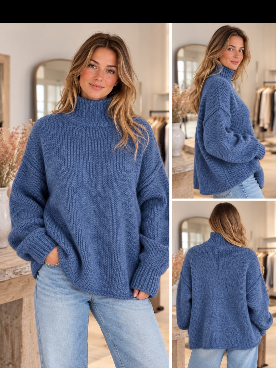 Grobstrick-Pullover mit Stehkragen