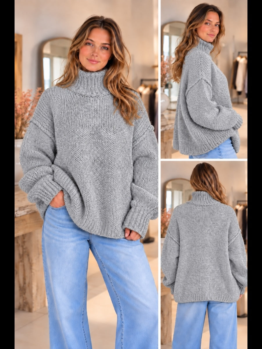 Grobstrick-Pullover mit Stehkragen