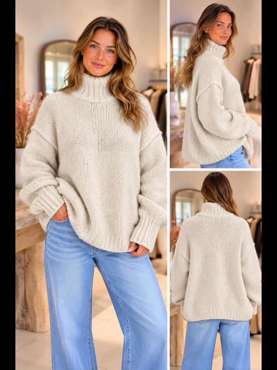 Grobstrick-Pullover mit Stehkragen