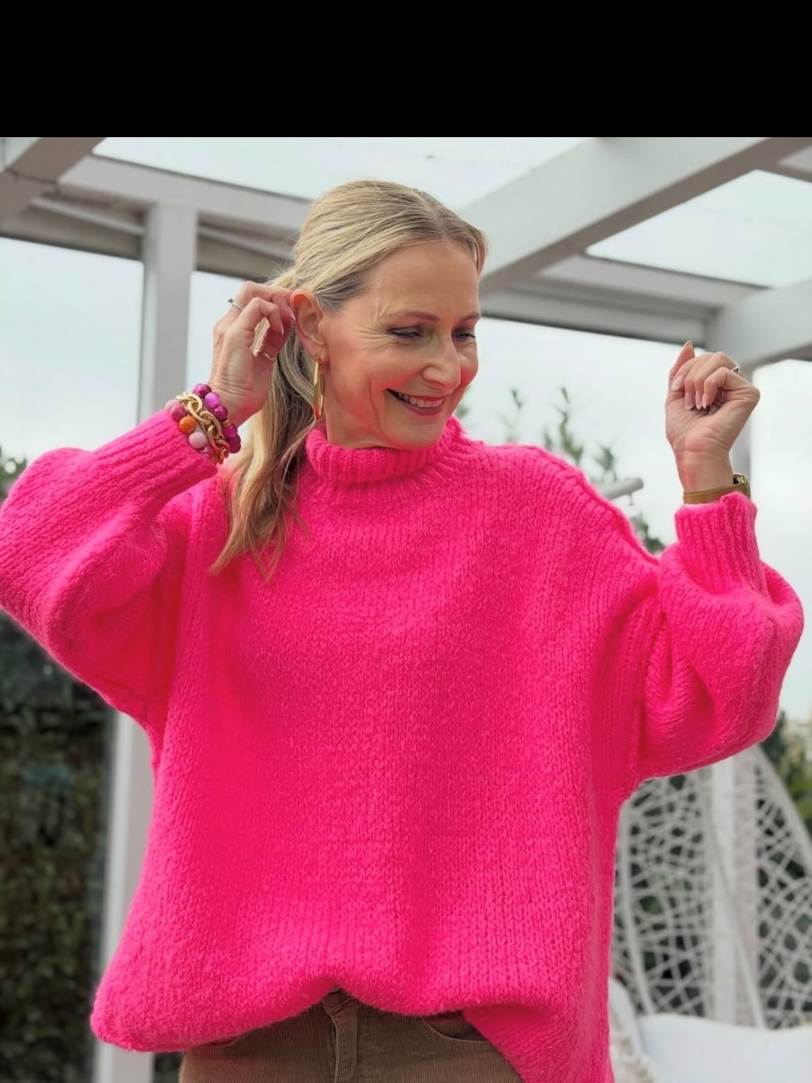 Grobstrick-Pullover mit Stehkragen