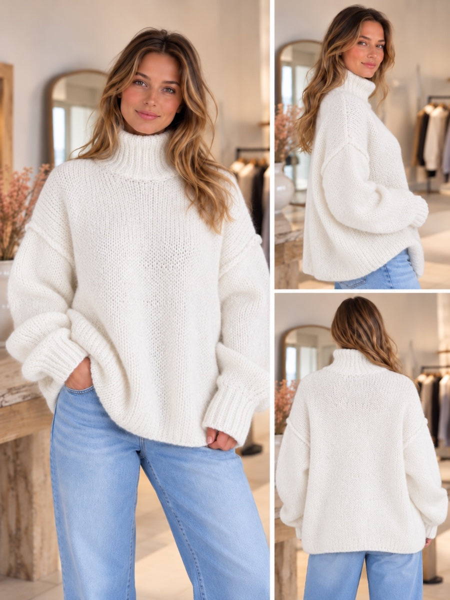 Grobstrick-Pullover mit Stehkragen