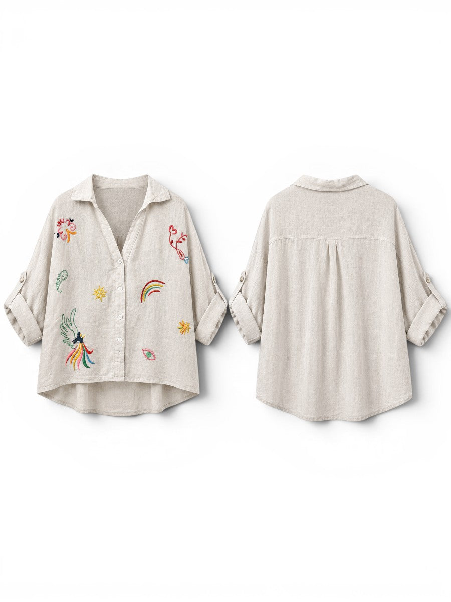 Boho Leinenbluse mit Stickerei