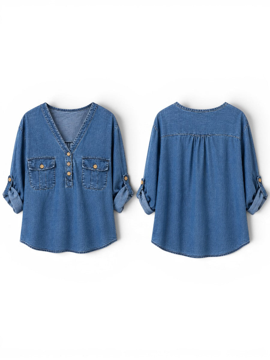 Denim Bluse mit Brusttaschen