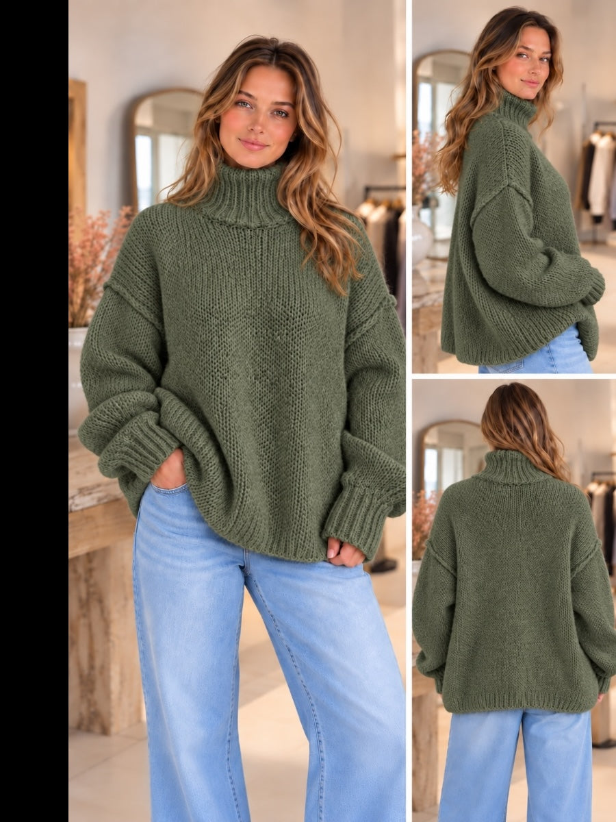 Grobstrick-Pullover mit Stehkragen