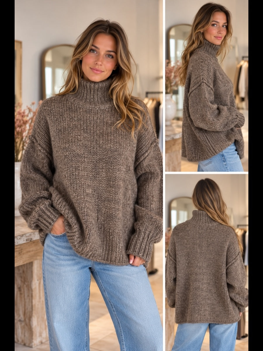Grobstrick-Pullover mit Stehkragen
