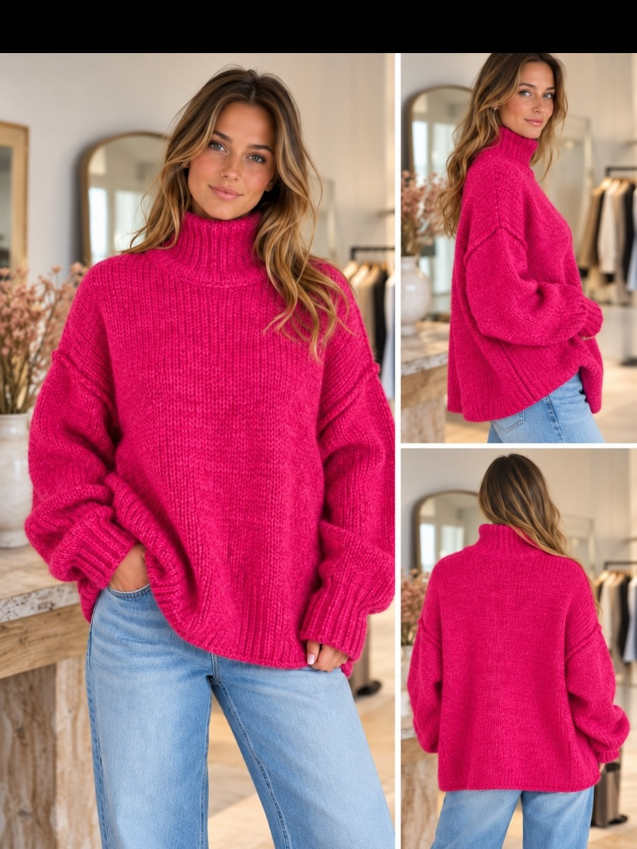 Grobstrick-Pullover mit Stehkragen