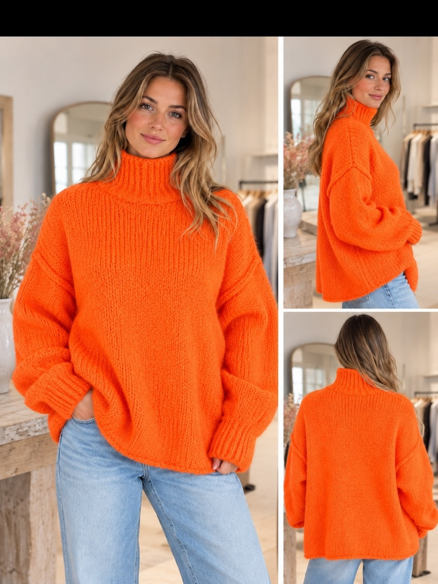 Grobstrick-Pullover mit Stehkragen