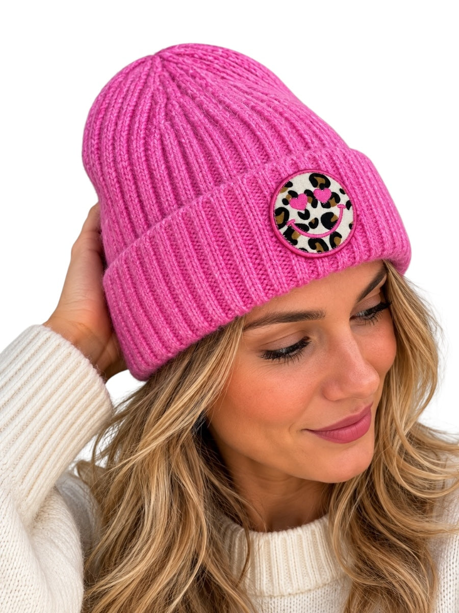 Strickmütze mit Leo- Smiley Patch