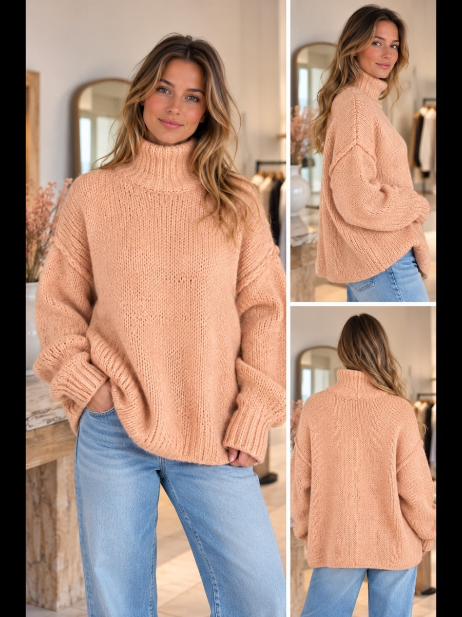 Grobstrick-Pullover mit Stehkragen