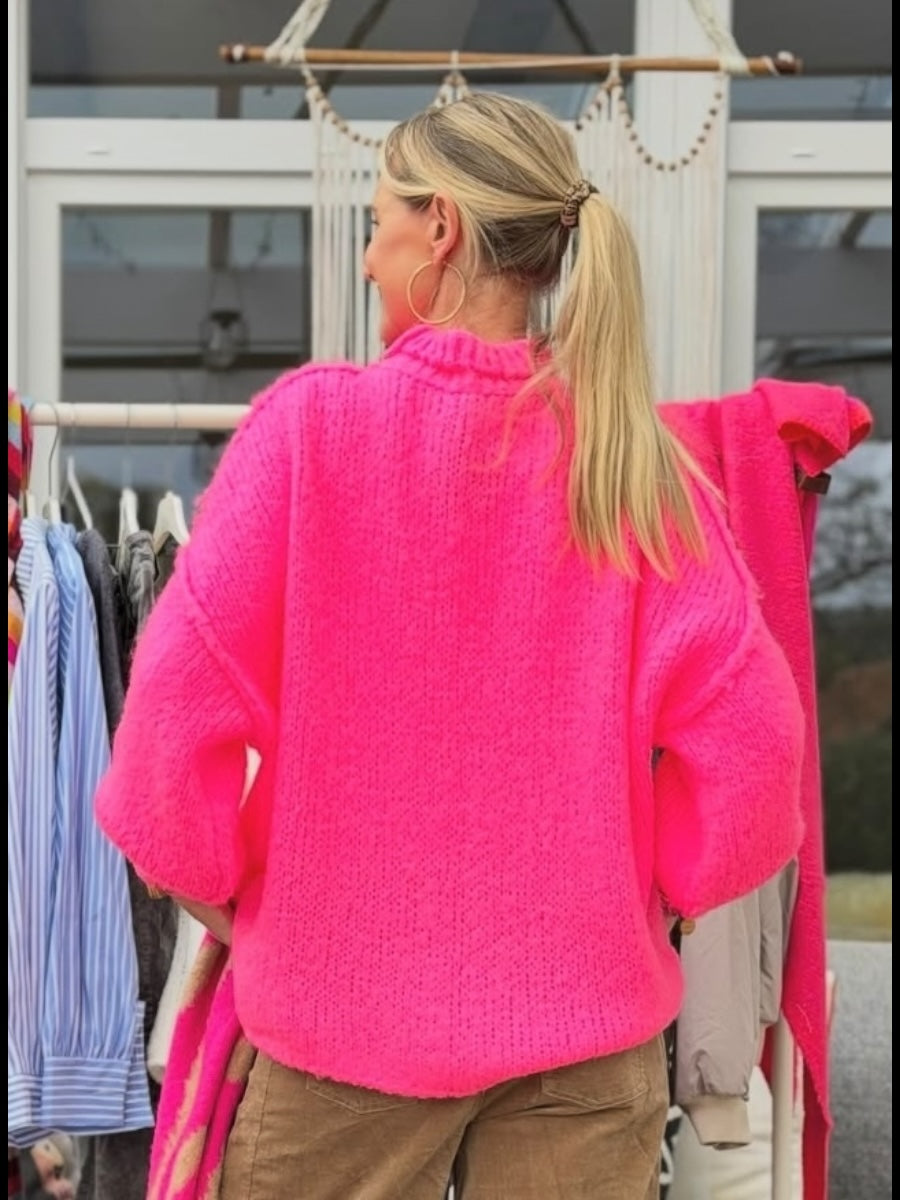 Grobstrick-Pullover mit Stehkragen