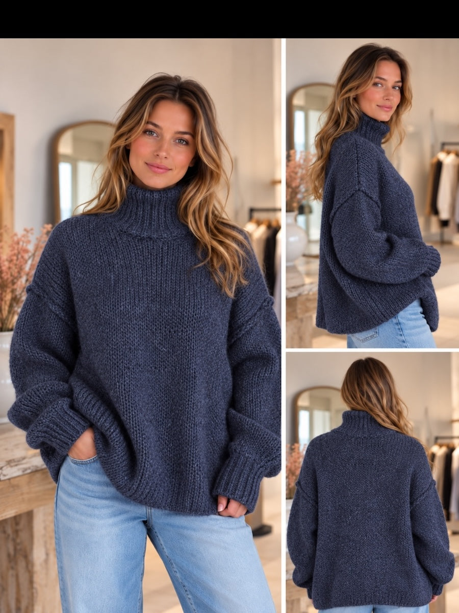Grobstrick-Pullover mit Stehkragen