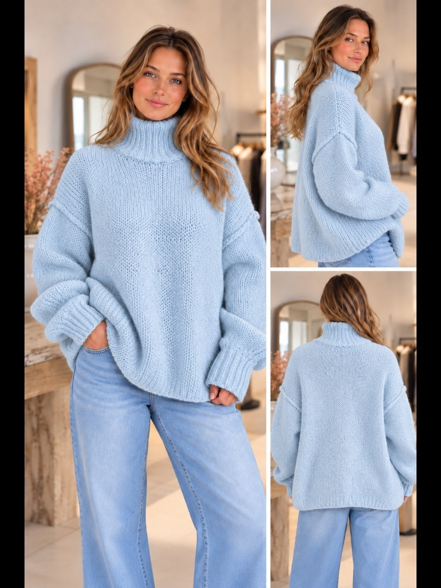 Grobstrick-Pullover mit Stehkragen